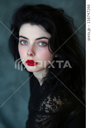 Ethereal Charm: Black-Haired Woman's Sublime Shoulder Glimpse 116747266
