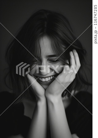 Subtle Radiance: A Grinning Brunette's Muted Glow 116747285