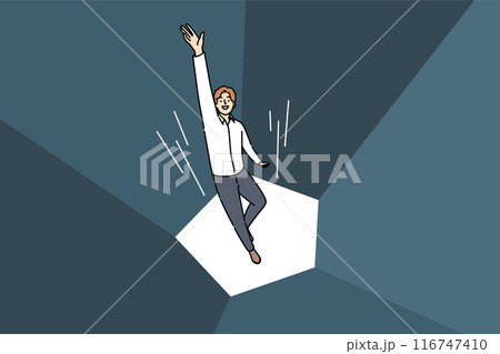 Business man jumps getting out of trap and achieving goal in career growth, flying in superhero pose 116747410