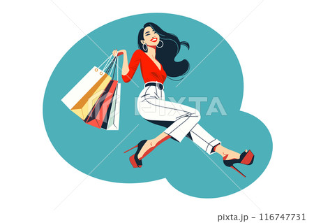 Fashionable Woman Shopping with Multiple Bags 116747731