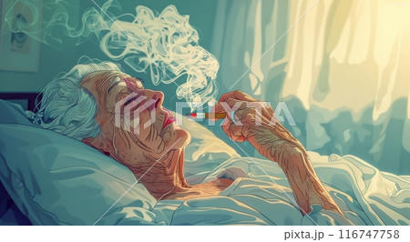 Elderly Woman Smoking in Bed 116747758