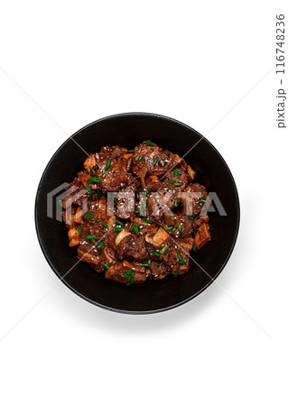 bulgogi, with mushrooms, with sesame seeds and green onions, Korean cuisine, homemade, no people, bulgogi, with mushrooms, with sesame seeds and green onions, Korean cuisine, homemade, no people, 116748236