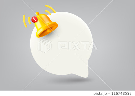 Speech cloud with notification bell. 3d vector illustration 116748555