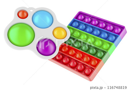 Simple dimple and Silicone push pop. Fidget sensory stress bubble toys. 3D rendering 116748819