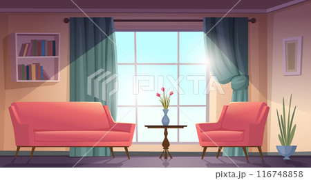 Living room. Cozy interior with armchairs and sofas exact vector cartoon background with couches pictures Living room. Cozy interior with armchairs and sofas exact vector cartoon background with couches pictures 116748858