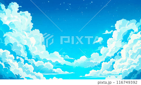 Anime Blue Sky with Clouds Cartoon Background Serene Atmosphere Animated Landscape Peaceful Scene Celestial View Dreamy Illustration Tranquil Sky Environment Clear Day 116749392