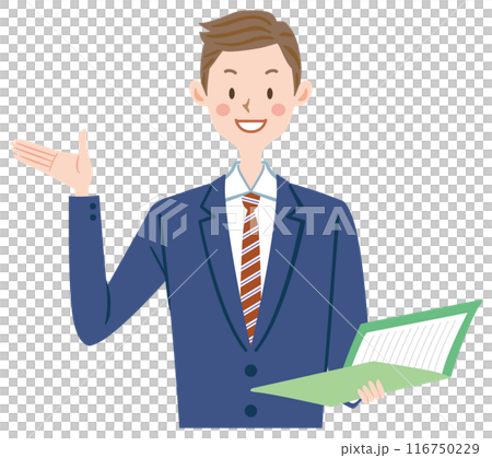 Businessman giving a presentation, explanation, guidance, sales Businessman giving a presentation, explanation, guidance, sales 116750229