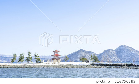 冬の浮見堂　洞爺湖　16:9　洞爺湖町 116750395
