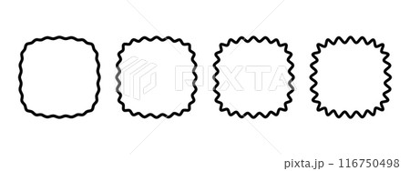 Squares with rounded corners or squircles with wavy borders. Simple wiggly geometric shapes isolated on white background. Curvy design elements, labels, tags or boxes. Vector graphic illustration 116750498