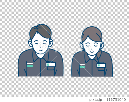お辞儀をするコンビニ店員、スタッフのイラスト 116751040