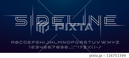 Modern techno font, futuristic line type of english alphabet letters and numbers. Minimal tech typeface vector typography. Future technology digital abc characters font, modern double line symbols Modern techno font, futuristic line type of english alphabet letters and numbers. Minimal tech typeface vector typography. Future technology digital abc characters font, modern double line symbols 116751399