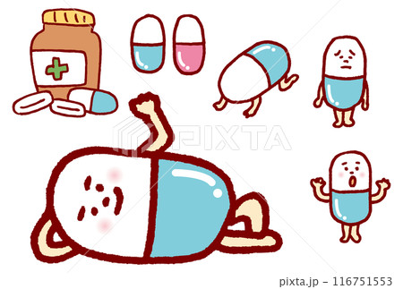 薬局などで使えそうなかわいい薬のキャラ素材 116751553