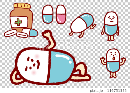 薬局などで使えそうなかわいい薬のキャラ素材 116751553