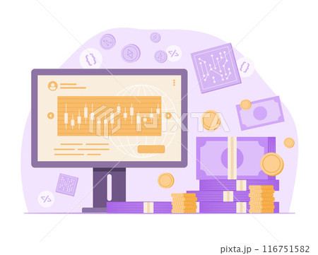 Online Investment with Stack of Money for Digital Technology and Electronic Industry Investment Concept Illustration Online Investment with Stack of Money for Digital Technology and Electronic Industry Investment Concept Illustration 116751582