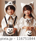 ハロウィンの仮装をしている日本人の3歳の男の子と日本人の5歳の女の子 116751844