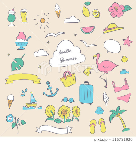夏の落書き スケッチ ゆるいイラスト 夏の落書き スケッチ ゆるいイラスト 116751920