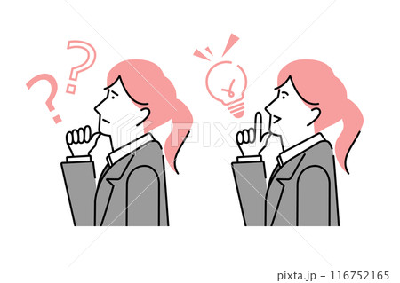 疑問から問題解決するビジネスウーマンのイラスト 疑問から問題解決するビジネスウーマンのイラスト 116752165