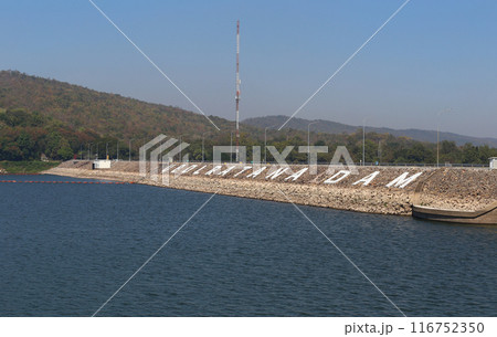 View of Ubonrat Dam during the day with sunlight and clear weather. View of Ubonrat Dam during the day with sunlight and clear weather. 116752350