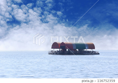 Tourist rafts of resort operations made for tourists who want to go rafting and admire nature. Tourist rafts of resort operations made for tourists who want to go rafting and admire nature. 116752359