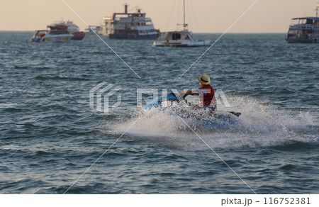Jet Ski Running in Pattaya Bay, Chonburi Province. 116752381