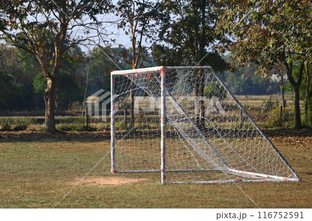 Small goal on ground in the School grounds. Small goal on ground in the School grounds. 116752591