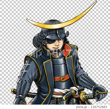 三日月型前立て兜の戦国武将 独眼竜 伊達政宗 116752665