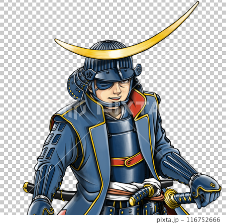 三日月型前立て兜の戦国武将 独眼竜 伊達政宗 116752666