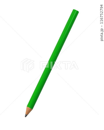 Green crayon with a pointed tip isolated on white background. 116752794