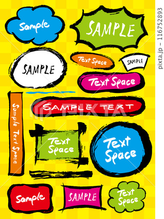 鮮やかな色のラフな手書きのたくさんのフレームセット 116752893