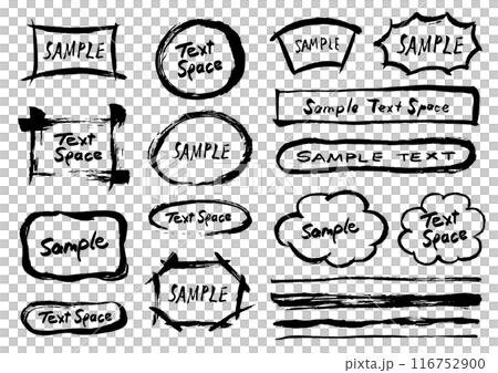 黒いインクのラフな手書きのたくさんのフレームセット 116752900