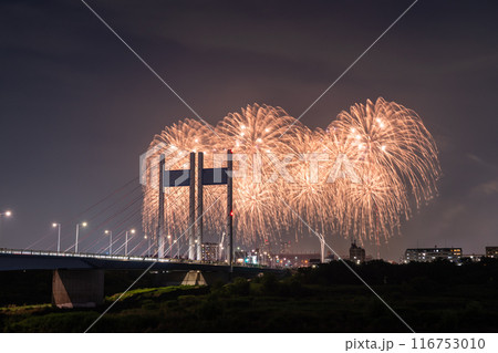《東京都》打上花火と是政橋・TOKYOシティポップ花火 116753010