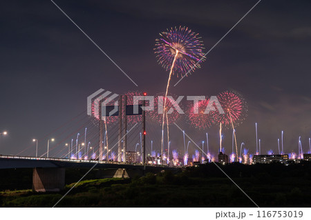 《東京都》打上花火と是政橋・TOKYOシティポップ花火 116753019