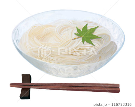 そうめん（もみじの葉、箸付き） 116753316