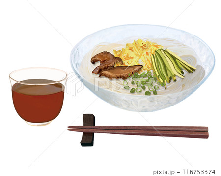 そうめん（具材、麺つゆ、箸付き） 116753374