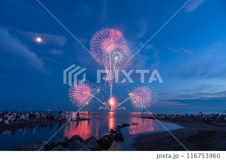 《神奈川県》鎌倉花火大会・海上に打ち上がる花火 《神奈川県》鎌倉花火大会・海上に打ち上がる花火 116753960