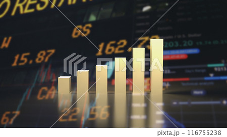 The gold chart on Business background 3d rendering. The gold chart on Business background 3d rendering. 116755238