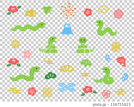 手描き風の巳年の和風アイコンセット 116755823
