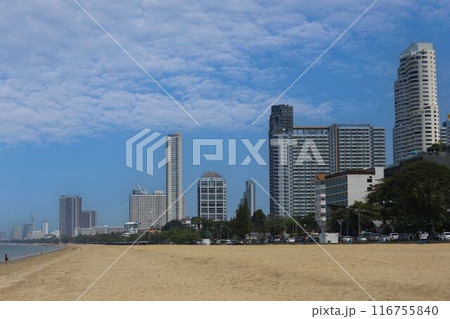 Jomtien Beach Pattaya City wide view the many hotel. 116755840