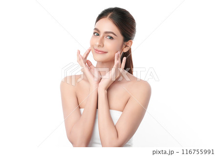 Beautiful young asian woman with clean fresh skin on white background, Face care, Facial treatment, Cosmetology, beauty and spa, Asian women portrait. 116755991