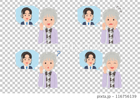 Senior talking on a landline with an operator Facial expression set 116756139