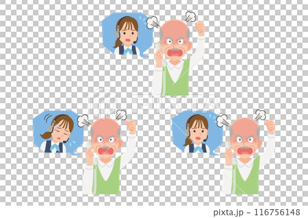 Senior complaining to operator on landline phone, facial expression set Senior complaining to operator on landline phone, facial expression set 116756148