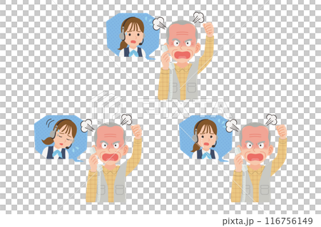 Senior complaining to operator on landline phone, facial expression set 116756149