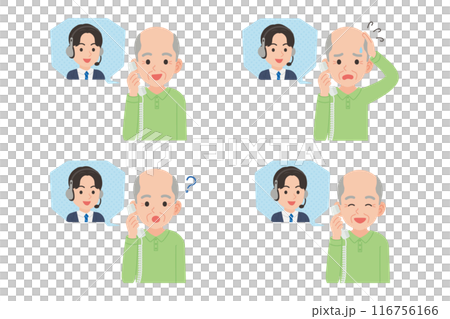 Senior talking on a landline with an operator Facial expression set 116756166