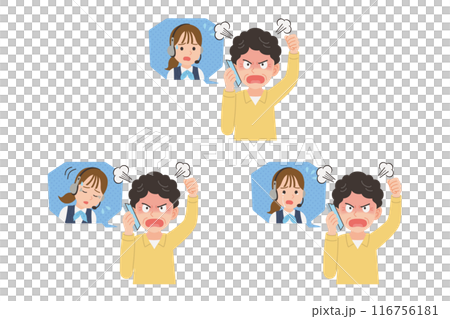 オペレーターにスマホで苦情を言うシニア　表情セット 116756181