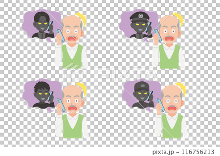 Seniors talking on the phone with a scammer Facial expression set Seniors talking on the phone with a scammer Facial expression set 116756213