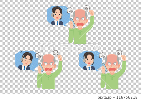 Senior complaining to operator on smartphone Facial expression set 116756218