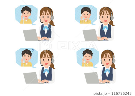 シニアと会話する女性オペレーター 表情セット シニアと会話する女性オペレーター 表情セット 116756243