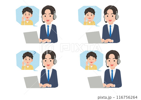 シニアと会話する男性オペレーター　表情セット 116756264