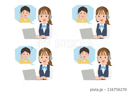 シニアと会話する女性オペレーター 表情セット シニアと会話する女性オペレーター 表情セット 116756270