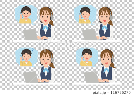 シニアと会話する女性オペレーター 表情セット シニアと会話する女性オペレーター 表情セット 116756270